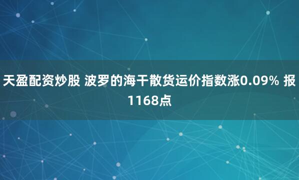 天盈配资炒股 波罗的海干散货运价指数涨0.09% 报1168点