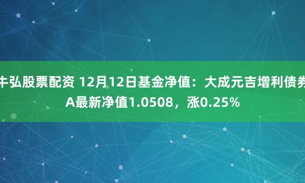 牛弘股票配资 12月12日基金净值：大成元吉增利债券A最新净值1.0508，涨0.25%