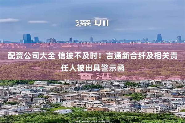 配资公司大全 信披不及时！吉通新合纤及相关责任人被出具警示函